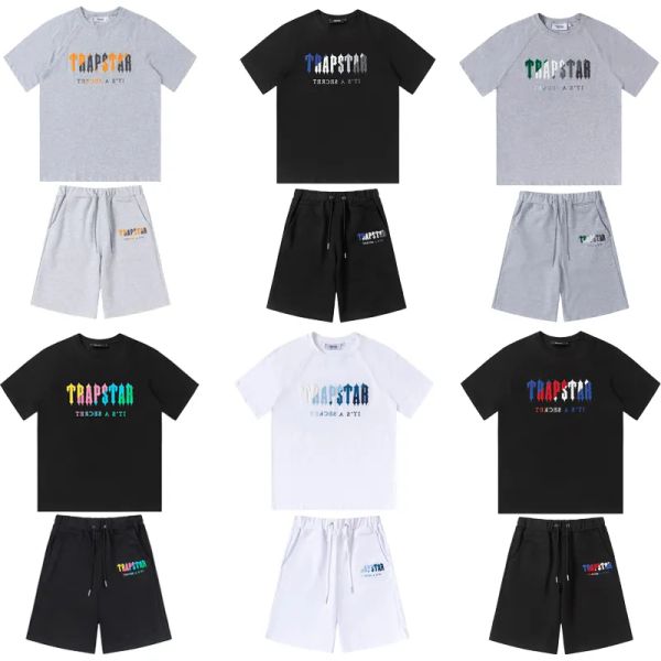 

trapstar men's t-shirts t shirt designer shirts embroidery printed letter luxury rainbow color summer sports casual cotton short sleeve, Black