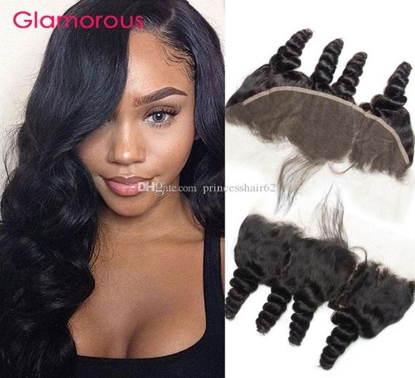 

glamorous brazilian virgin human hair loose wave lace frontal wavy hair 13x4 ear to ear lace closures malaysian indian peruvian ha1500895, Black;brown