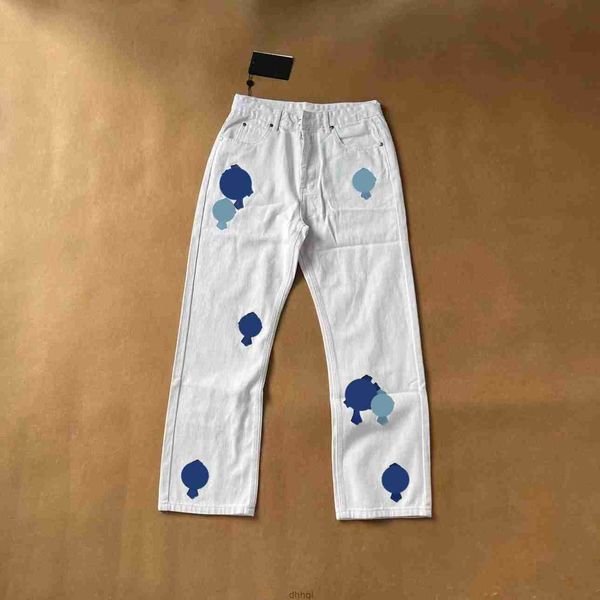 

jeans designer make old washed chrome straight trousers heart letter prints for women men casual long style 88k04gpoxa, Blue