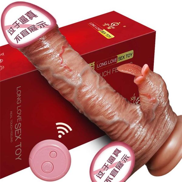 

tongue licking shock realistic penis for women sliding foreskin dildo suction cup dildos female masturbator dick toys 50% online sale