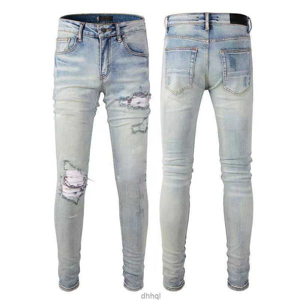 

designer stack jeans european purple jean men embroidery quilting ripped for trend brand vintage pant mens fold slim skinny fashion jeanspny, Blue
