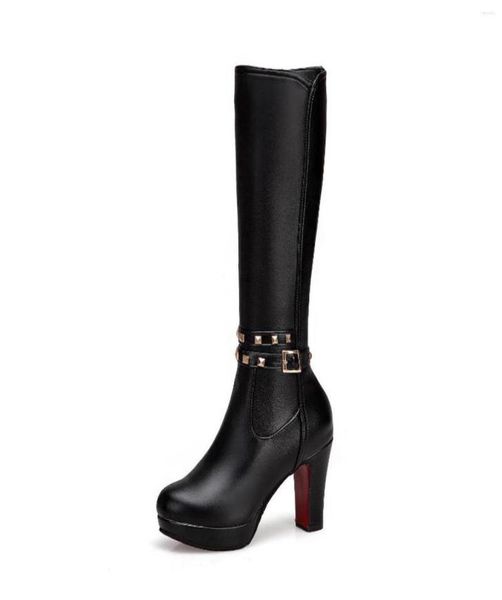 

boots women39s winter high platform heels knee female fashion rivet zipper white women long shoes5389847, Black