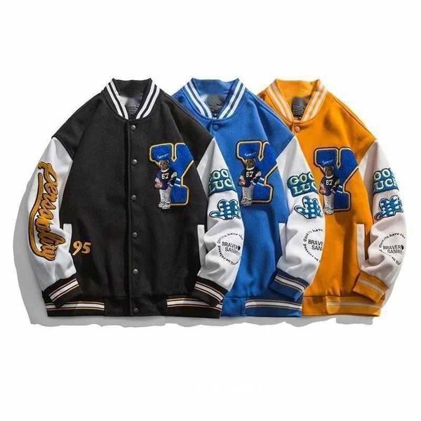 

mens designer coat american fashion men splicing baseball jackets spring autumn hip hop jacket embroidered loose casual coat trend, Black;brown
