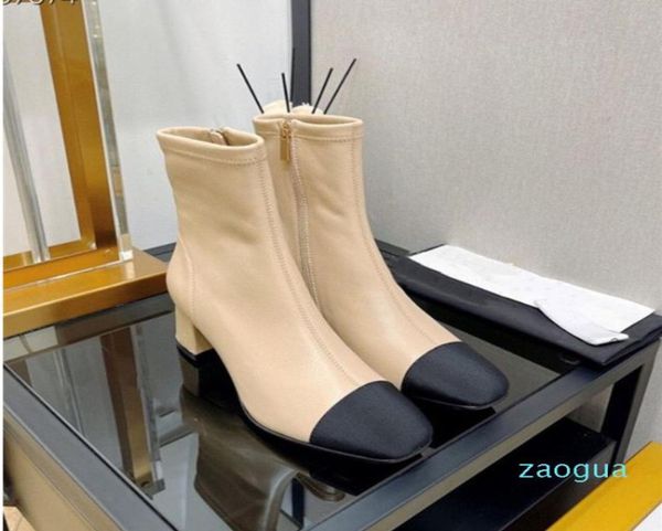 

2022 boots matching square head ankle boots side zipper women fashion boot size 35398854097, Black