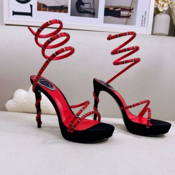 

rene caovilla stiletto heels sandals luxurys designers dress shoes women slipers cleo margot butterfly-detailing sandals rhinestone studded, Black