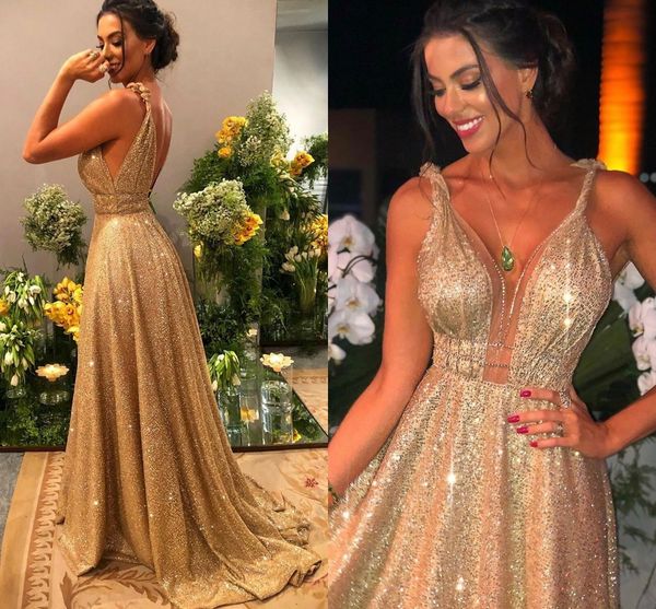 

gold a-line long prom party dress spaghetti strap sequined beads backless women evening pageant gowns formal robe de soiree, Black