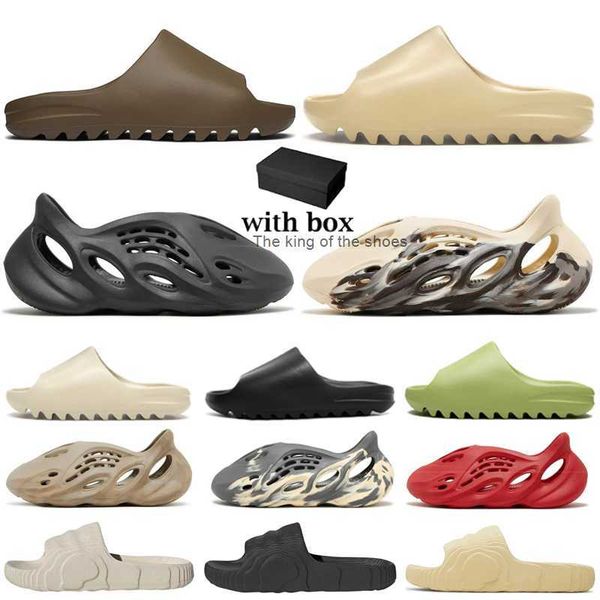 

with box designer slippers shoes men woman slider foam runners desert sand earth brown bone vermillion mineral blue onyx sandals slide slipp, Black
