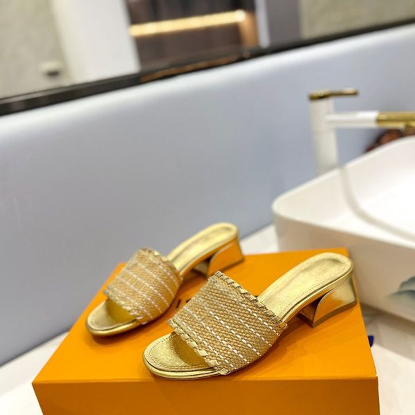 

summer tribute woven mules slippers slides heeled chunky block heels women luxury designers genuine leather outsole fashion casual beach sho, Black