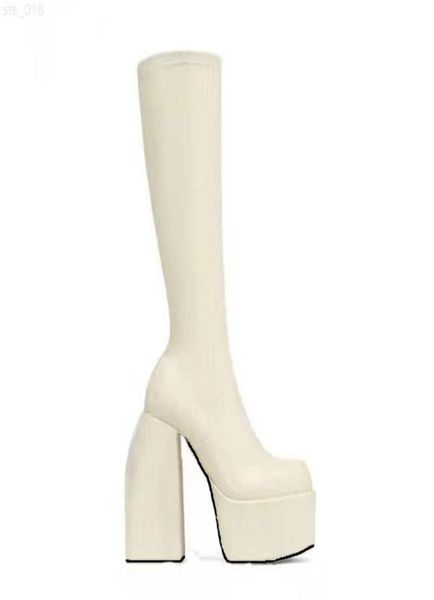 

brand shoes autumn winter snow boots elastic microfiber shoes woman ankle boots high heels black thick platform knee high bootst223640524