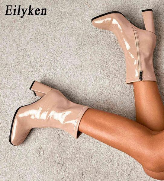 

eilyken snakeskin grain patent leather ankle boots low block heel square toe ladies casual boot winter zipper chelsea shoes8513185, Black