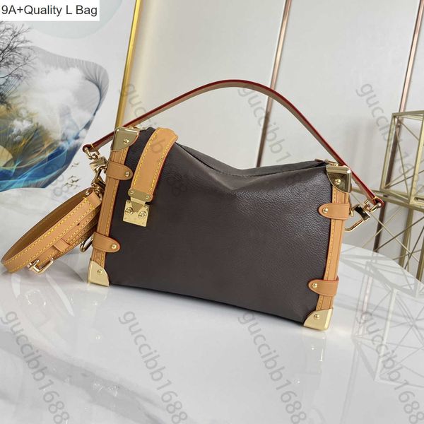 

2023 new 9a l bag tier mirror quality side trunk bag small 21cm luxury designers real leather canvas handbag womens black zipper purse cross