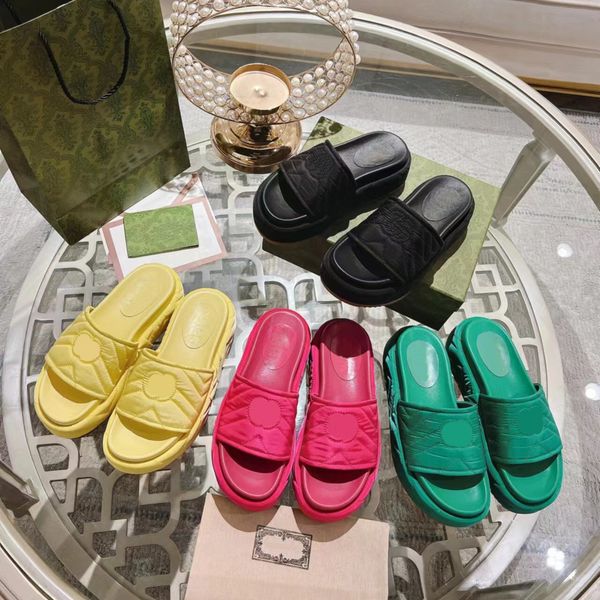 

casual shoes fashion women slipper designer sandal leather sewing thread thick bottom slide summer beach classic letter luxury shoes pla, Black