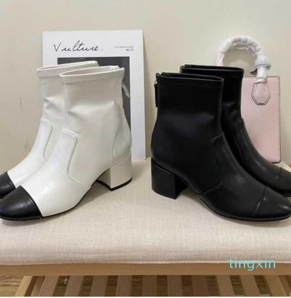 

boots thick heel short boots back zipper round head thin boots fashion versatile2701802, Black