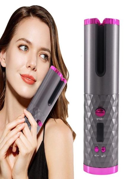 

curling irons wireless auto rotat ceramic hair curler usb rechargeable portable led display temperature magic drop 2210199513870