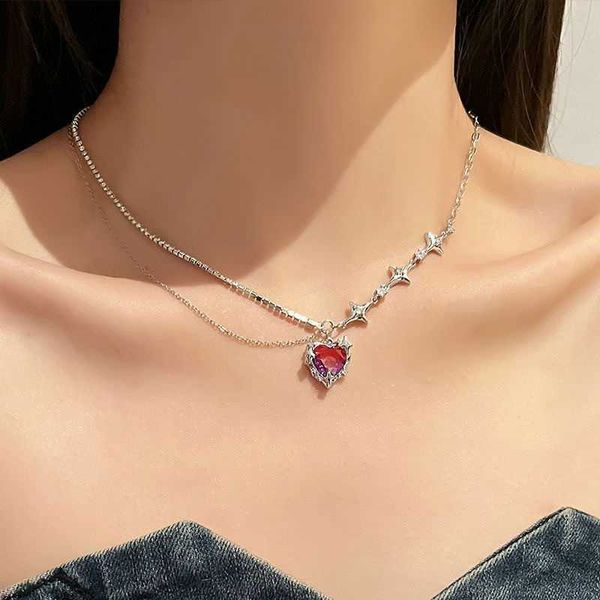 

necklaces fashion y2k amethyst heart pendant necklace women's egirl emo cool punk clavicle chain light luxury valentine's day gift, Silver