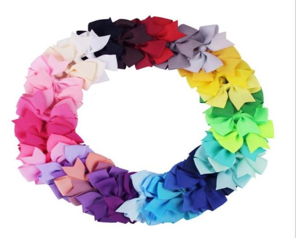 

40 colorful kids girls big solid ribbon hair bow clips with large hairpins boutique hairclips hair accessories5427019, Slivery;white