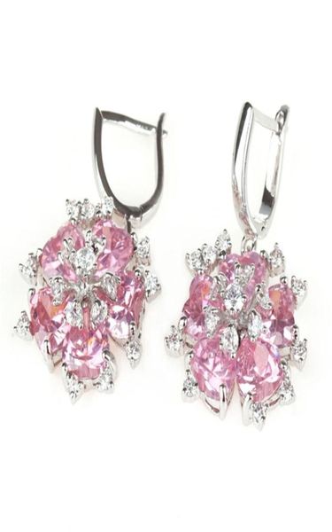 

shunxunze drop noble generous christmas engagement wedding earrings for women men shinning pink cubic zirconia rhodium pla9548112, Silver