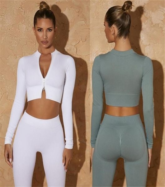 

yoga outfits seamless sport set women workout zip two piece 2pcs crop shirt leggings outfit fitness wear female gym suit cloth5246587, White;red