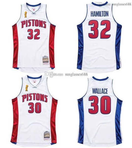 

stitched 32 richard hamilton 30 rasheed wallace jersey s-6xl mitchell & ness 2003-04 home finals mesh hardwoods classics retro basketball je, Black;red