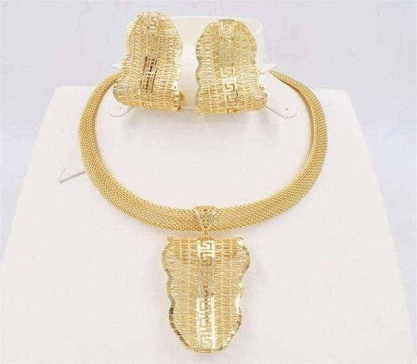 

wedding jewelry sets ltaly 750 gold color set for women african beads fashion necklace set earring jewelry 2211154939845, Slivery;golden