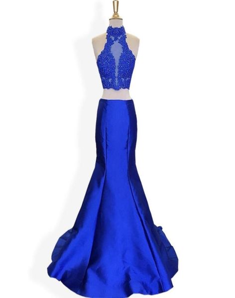 

royal blue high neck mermaid pageant dresses long 2018 plus size new arrival applique with beaded satin prom evening dr5330055, White;red