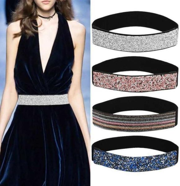 

belts new bling inlaid full wide elastic waist seal flash diamond female fashion versatile belt9192635, Black;brown