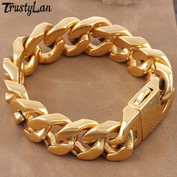 

bangle luxury gold plated stainless steel heavy metal on hand bracelets for men curb cuban link hip hop homme wristband bangle jewelry, Black