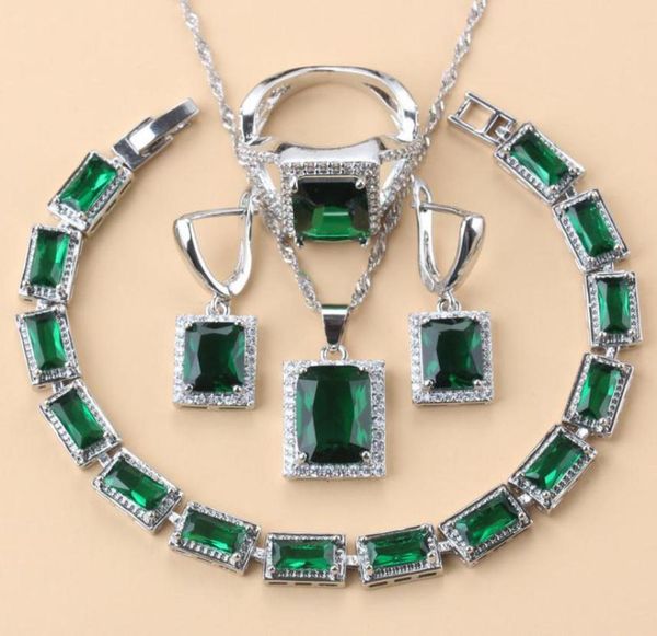 

wedding jewelry sets original design rectangle wedding dress women green stone 925 mark jewelry sets silver color female bracelet 8672863, Slivery;golden