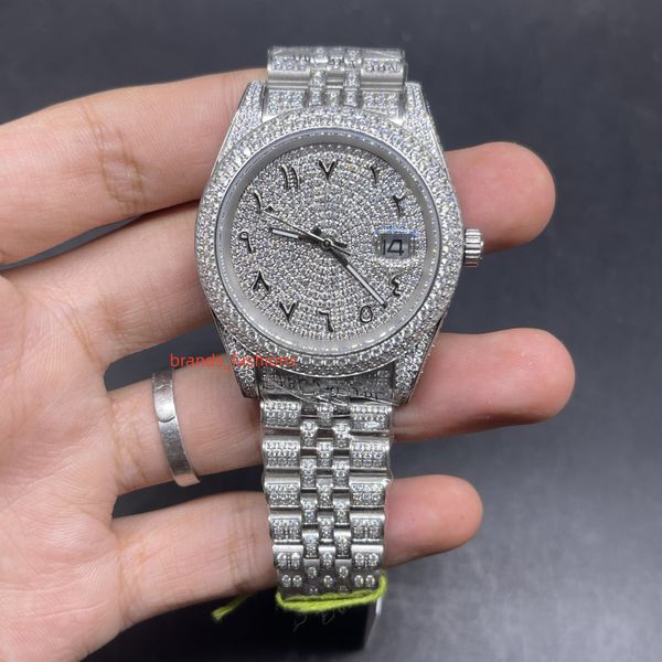

popular men's iced out cz diamond watch silver diamonds face arabic numeral scale diamonds jubilee band size 41mm automatic movement wa, Slivery;brown