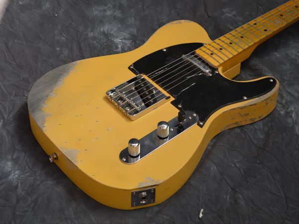 

custom shop deluxe tele caster tl vintage cream antique yellow distress used esquire blonde electric guitar string thru body