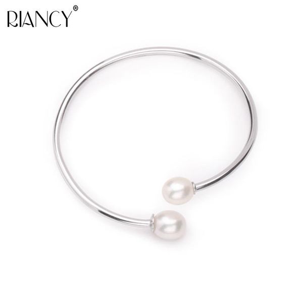 

bangle fashion 925 sterling silver natural pearl bracelets double beadfreshwater pearl adjustable bracelets for women wedding gift, Black