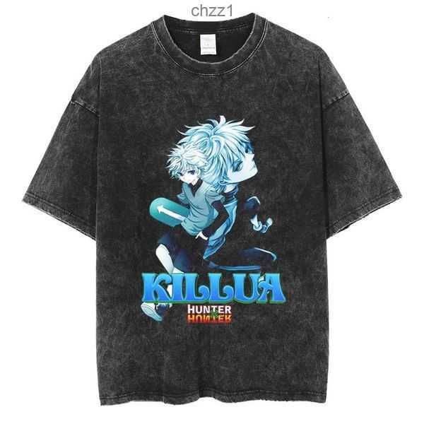 

men s t shirts anime hunter x tshirt killua zoldyck washed shirt 100 cotton loose y2k vest summer short sleeved 230330zd8s 8pkrx, White;black
