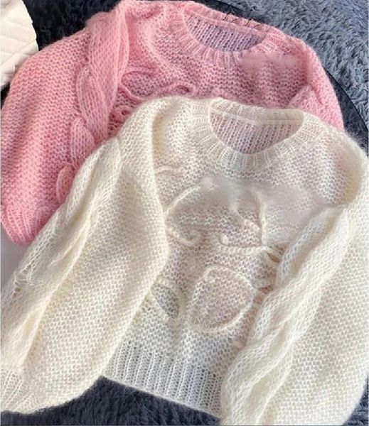 

23-autumn women's sweaters and winter blouse women's high sense temperament french minority pink sweater retro japanese lazy loose, White;black