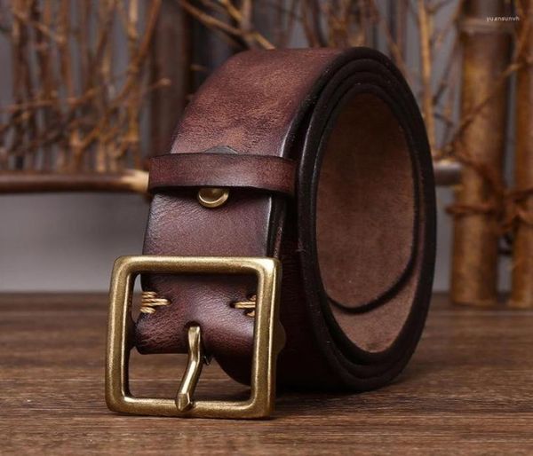 

belts vintage brass belt buckle leather for men waist retro cowboy jeans genuine cowskin ceinture3750605, Black;brown