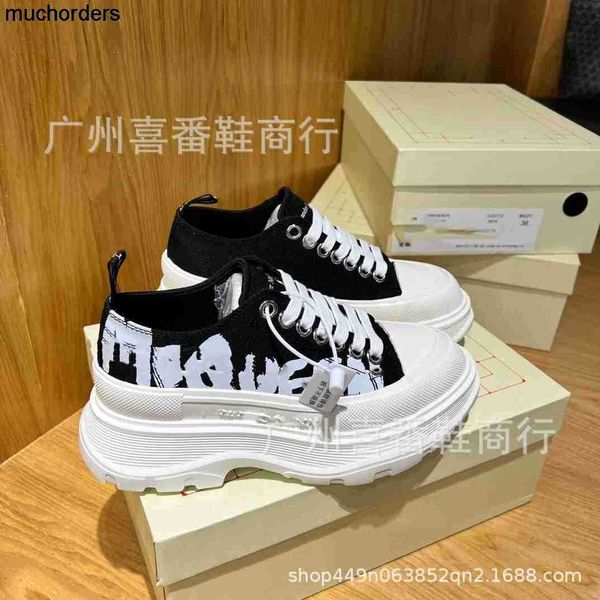 

canvas shoes 2023 spring/summer new ins fashion letter thick sole original standard couple lace up men's shoes small white shoes, Black