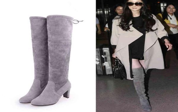 

boots women boot faux suede over knee lace up high heels shoes woman female slim thigh 2209013417034, Black