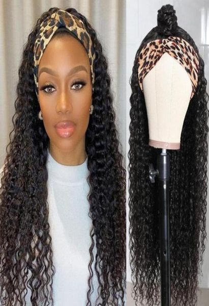 

curly wave headband human hair brazilian deep machine made with head band glueless for black women4696108, Black;brown