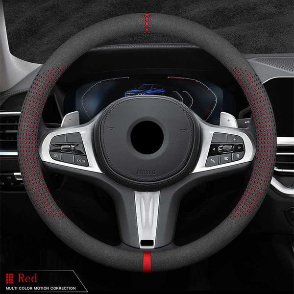 

steering wheel covers 38cm suede cow leather car steering wheel cover hollow pattern for bmw e90 f01 f06 f10 f15 f16 f20 f21 f25 f26 f30 f32