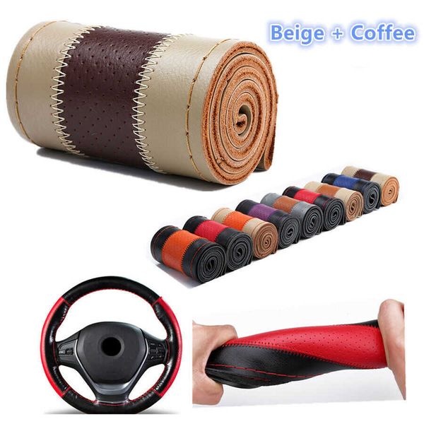

covers car leather wheel braid thread genuine leather fashionable color matching 38cm universal leather braiding steering wheel cover g23052