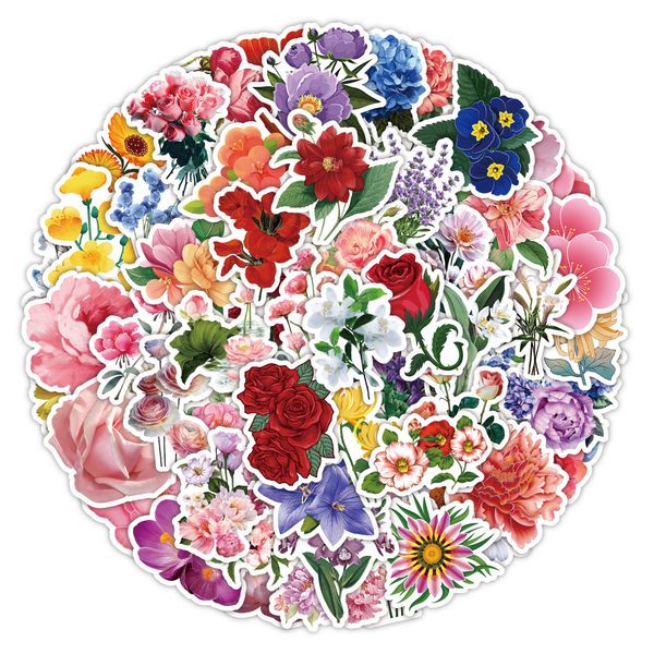 

60pcs-pack colorful flowers stickers wall stickers wholesale vinyl sticker waterproof lap car scrapbooking guitar box skateboard jdm luggage