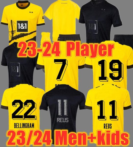 

bellingham 23 24 soccer jerseys season haller 2023 2024 football shirts hummels brandt dortmund yeyna men kids kit special all black fans pl, Black;yellow
