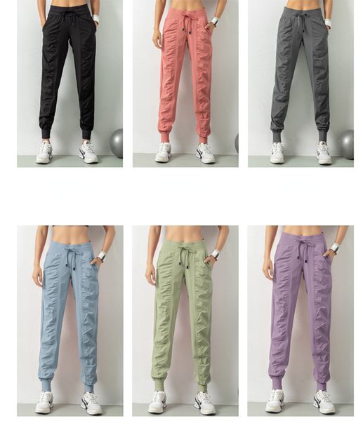 

lu08 women yoga studio pants ladies quickly dry drawstring running sports trousers loose dance jogger girls gym fitness