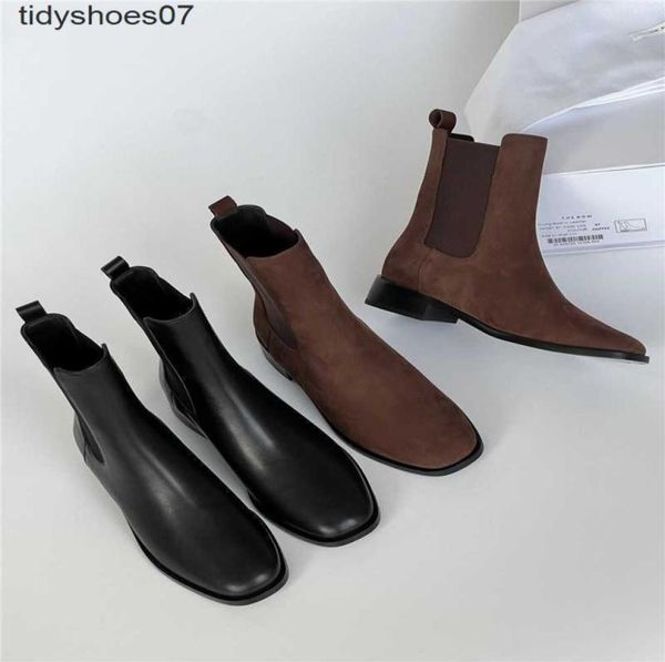 

cowhide new style the row short boots minimalist elastic solid color chelsea boots leather short shoes for women soft and light7693090, Black