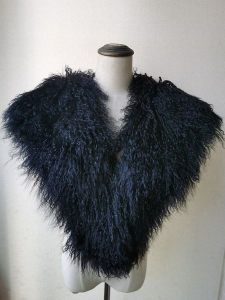 

women real mongolian lamb fur scarf shawl wraps winter warm cape black, Blue;gray