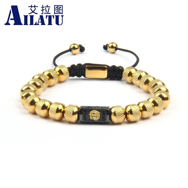 

bangle lion head bracelet accessories rope chain gold stainless steel luxury fashion 8mm men ailatu new handmade beads present gift, Black