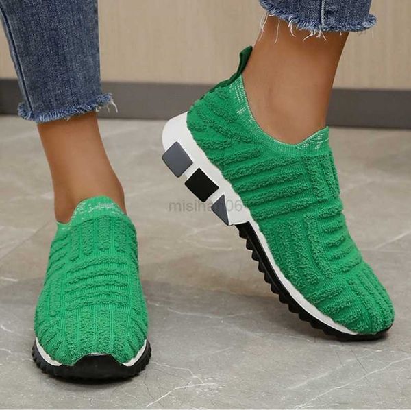 

dress shoes new spring women flats sneakers solid color green black ladies casual walking platform knitting socks y23