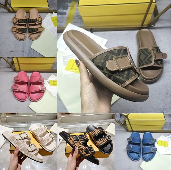 

designer sandals women men sliders double buckle letter feel platform slippers mules summer beach shoes with box eu 35-45, Black