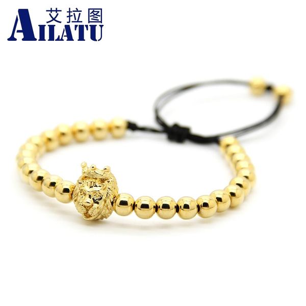 

bangle ailatu 10pcs / lot jewelry wholesale 6mm copper beads lion head braiding macrame men mysterious power bracelets, Black