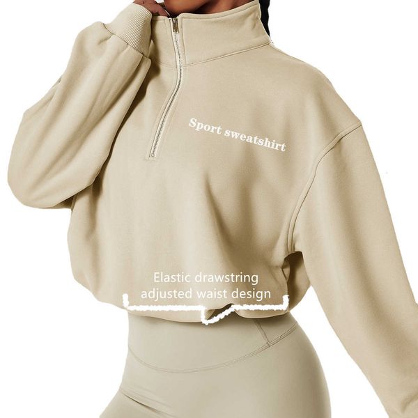 

women fitness heavy cotton quarter zip upturtle neck gym sport wear elastic sweater jumper oversize sublimation sweatshirts, Black