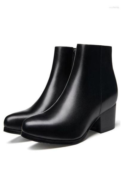 

boots autumn and winter men39s pointed toe highheeled genuine leather zipper plus velvet ankle highshoes9089249, Black